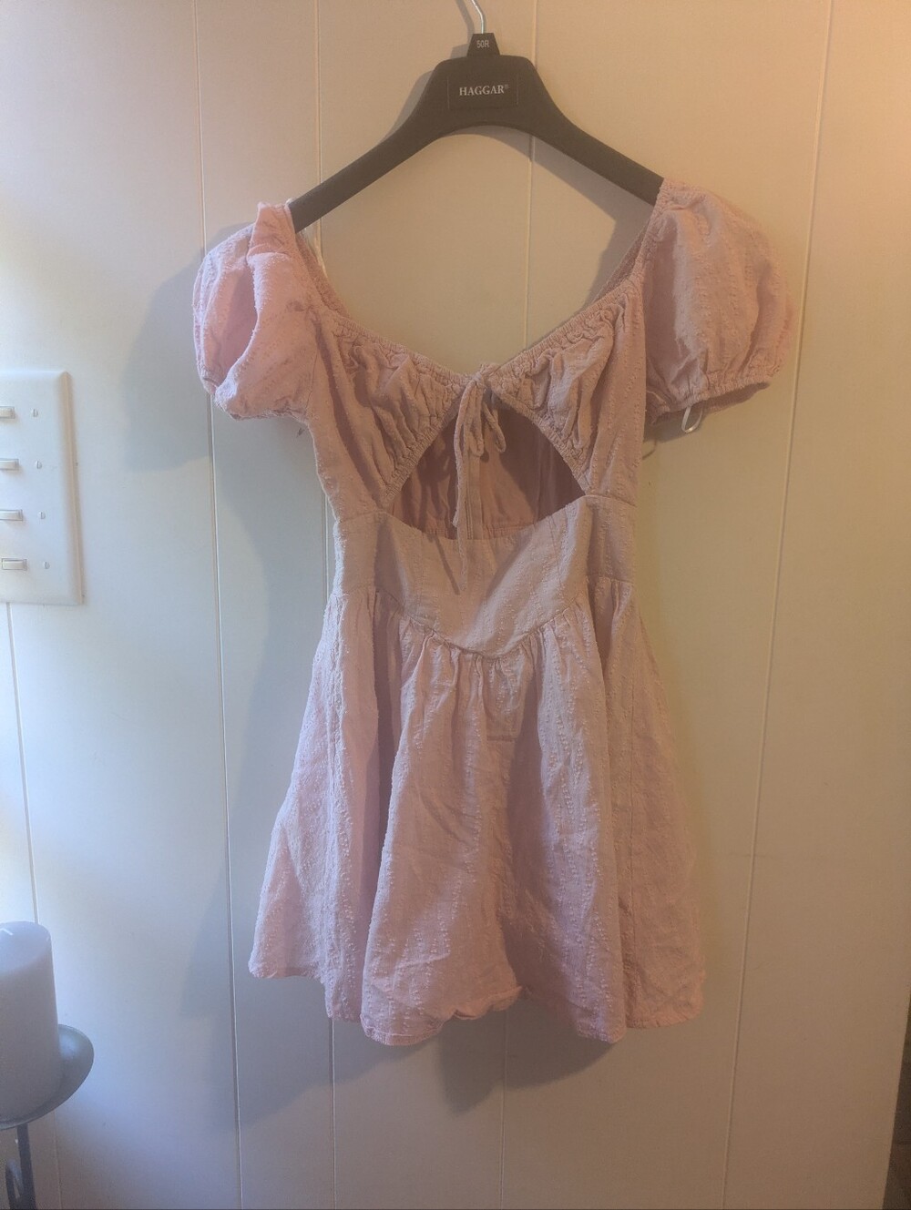 Princess Polly Light Pink Puff-Sleeve Cutout Mini Dress